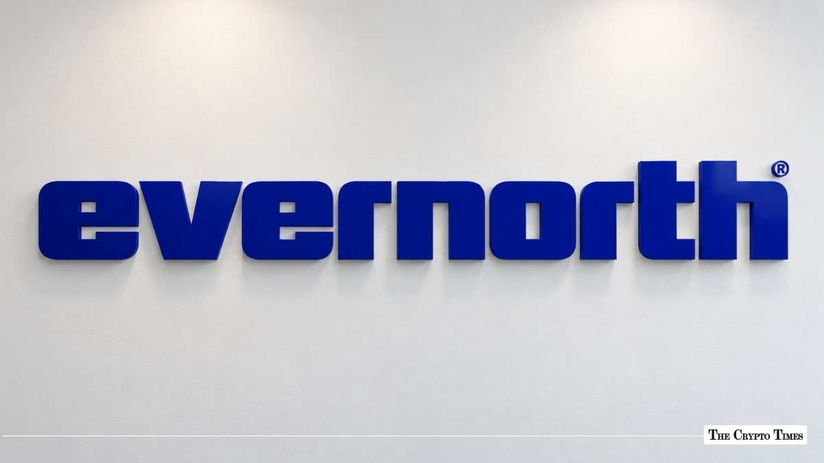 Evernorth corporate logo signage on a white wall