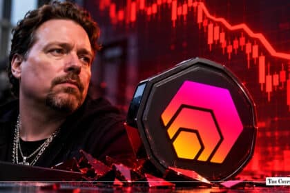 Richard Heart beside a HEX emblem coin against a declining red chart.
