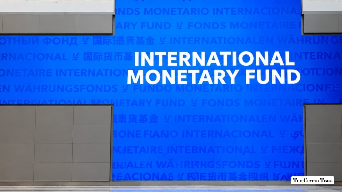 International Monetary Fund IMF signage displayed on a blue wall in multiple languages