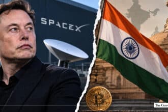 Elon Musk and SpaceX composite image with the Indian flag and Bitcoin