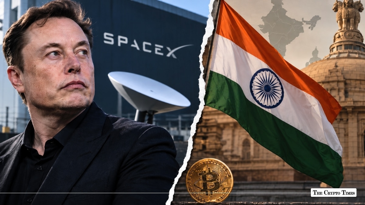 Elon Musk and SpaceX composite image with the Indian flag and Bitcoin