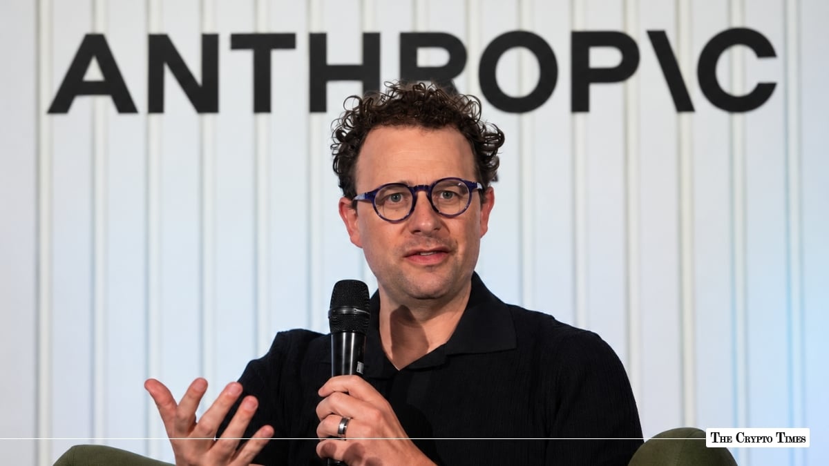 Anthropic CEO Dario Amodei speaking with the Anthropic logo background