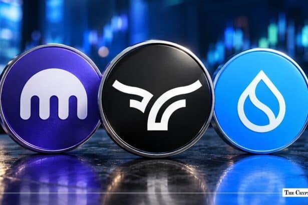 Kraken, Ondo Finance, and Sui cryptocurrency token medallions displayed side-by-side.