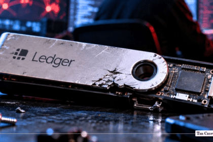 Damaged Ledger hardware wallet with exposed internal circuits