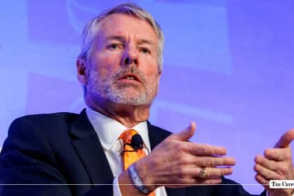 Michael Saylor speaking with hand gestures at a corporate event