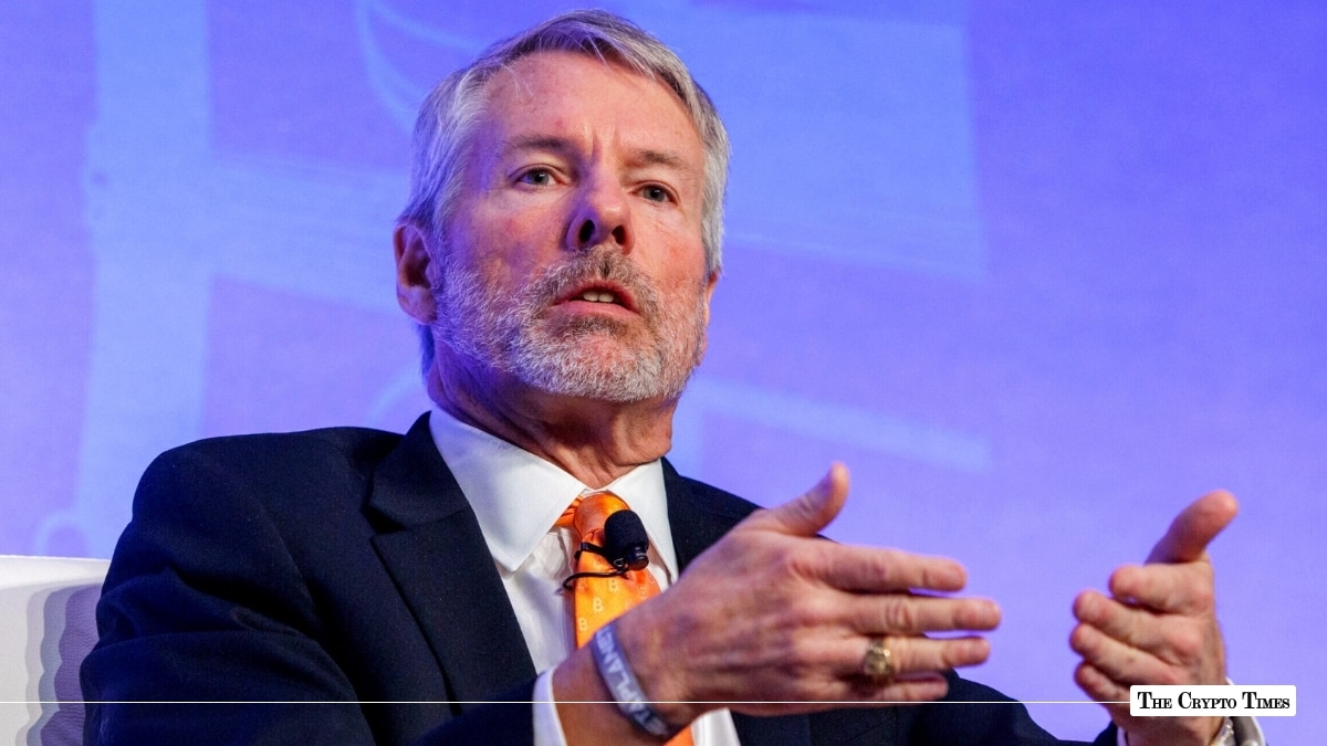 Michael Saylor speaking with hand gestures at a corporate event