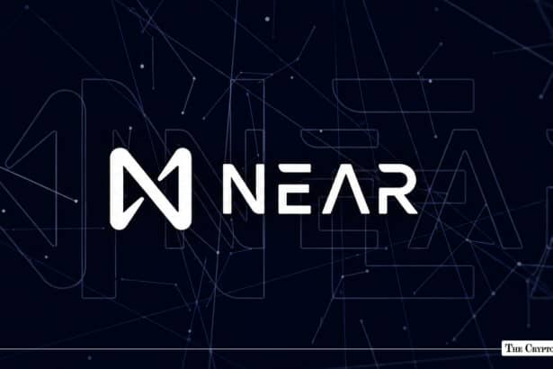 NEAR Protocol logo and wordmark set against a dark constellation background.