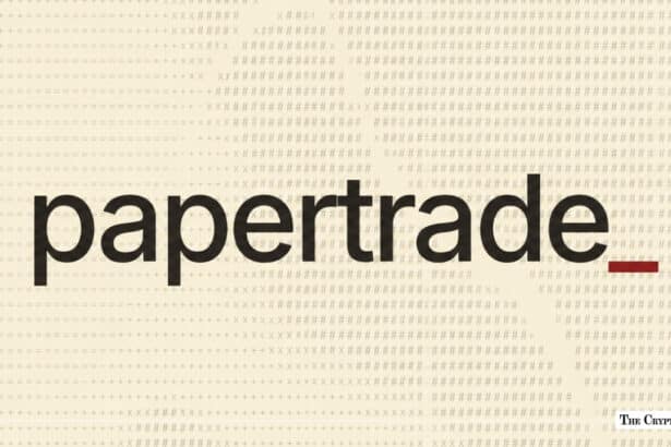 Papertrade logo displayed over a light patterned code background