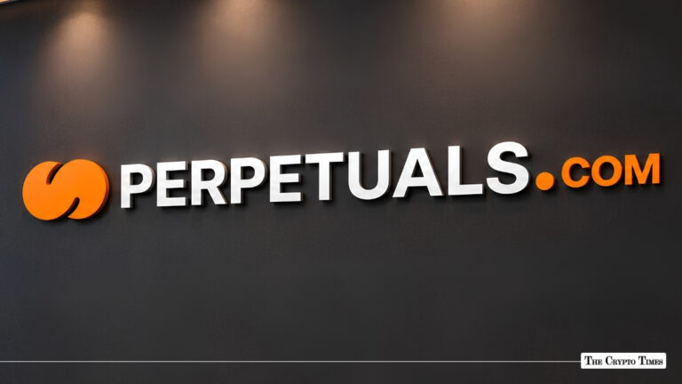 PERPETUALS.COM wall sign with an orange logo and white lettering.
