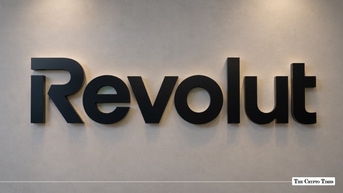 Revolut corporate logo on an office wall