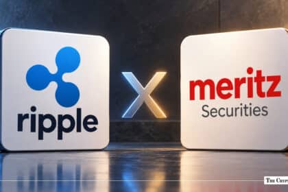 Ripple and Meritz Securities corporate logos side-by-side with an "X" symbol