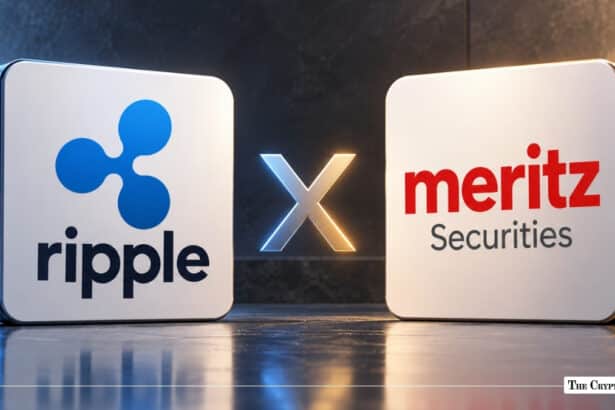 Ripple and Meritz Securities corporate logos side-by-side with an "X" symbol