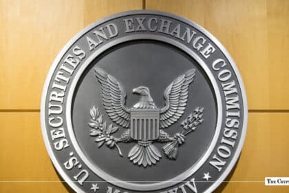 Official seal of the U.S. Securities and Exchange Commission mounted on a light wood wall