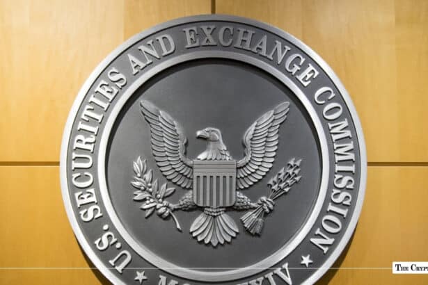 Official seal of the U.S. Securities and Exchange Commission mounted on a light wood wall