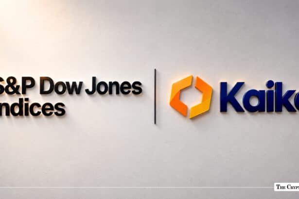 S&P Dow Jones Indices and Kaiko corporate logos on a wall