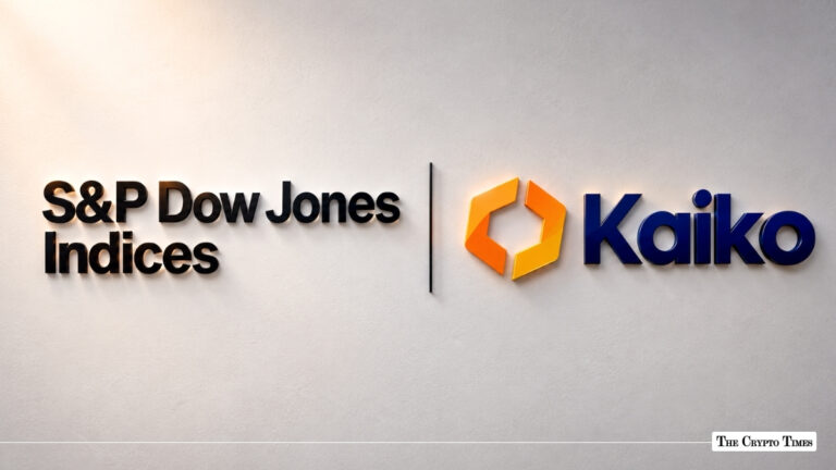 S&P Dow Jones Indices and Kaiko corporate logos on a wall