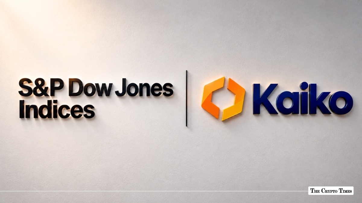 S&P Dow Jones Indices and Kaiko corporate logos on a wall