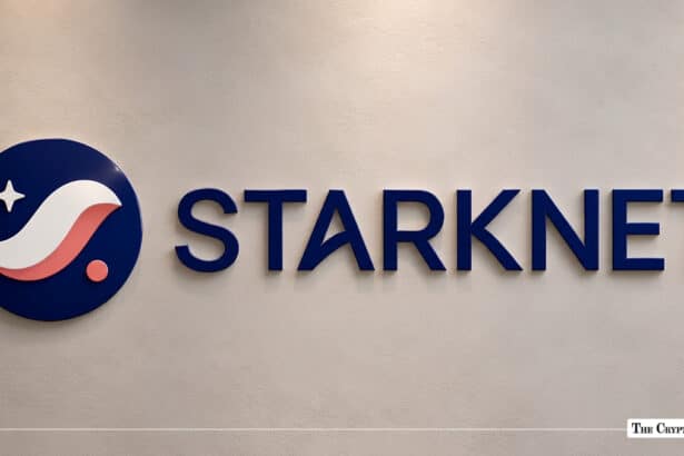 Starknet wall sign with blue corporate logo and 3D lettering.