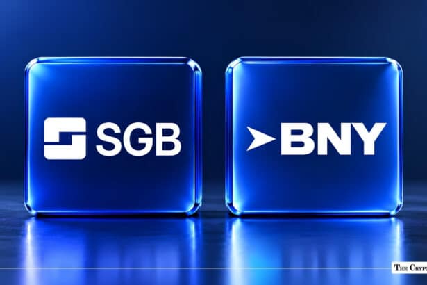 SGB and BNY logos displayed on twin blue glass blocks.