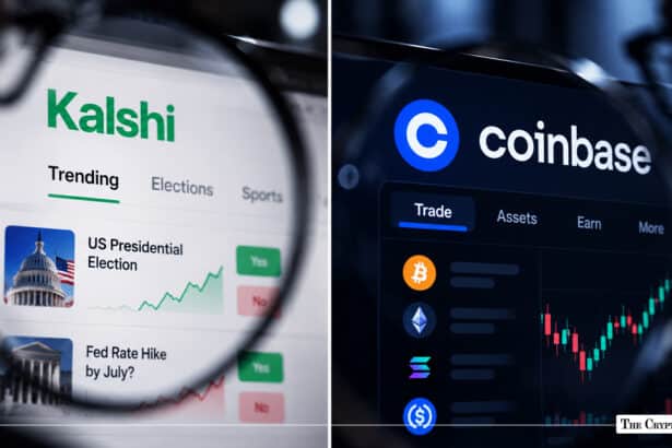 Kalshi prediction market platform alongside Coinbase exchange interfa