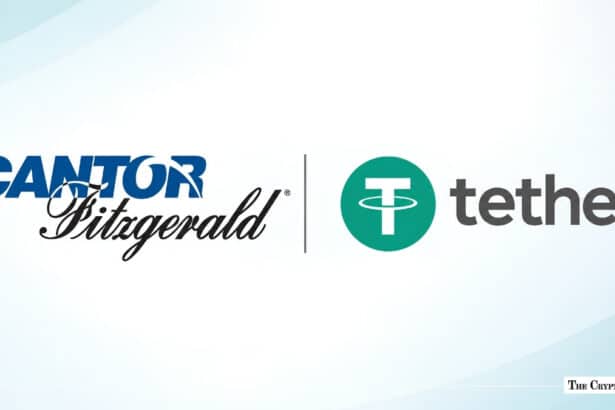 Cantor Fitzgerald and Tether logos side-by-side on a light gradient background.
