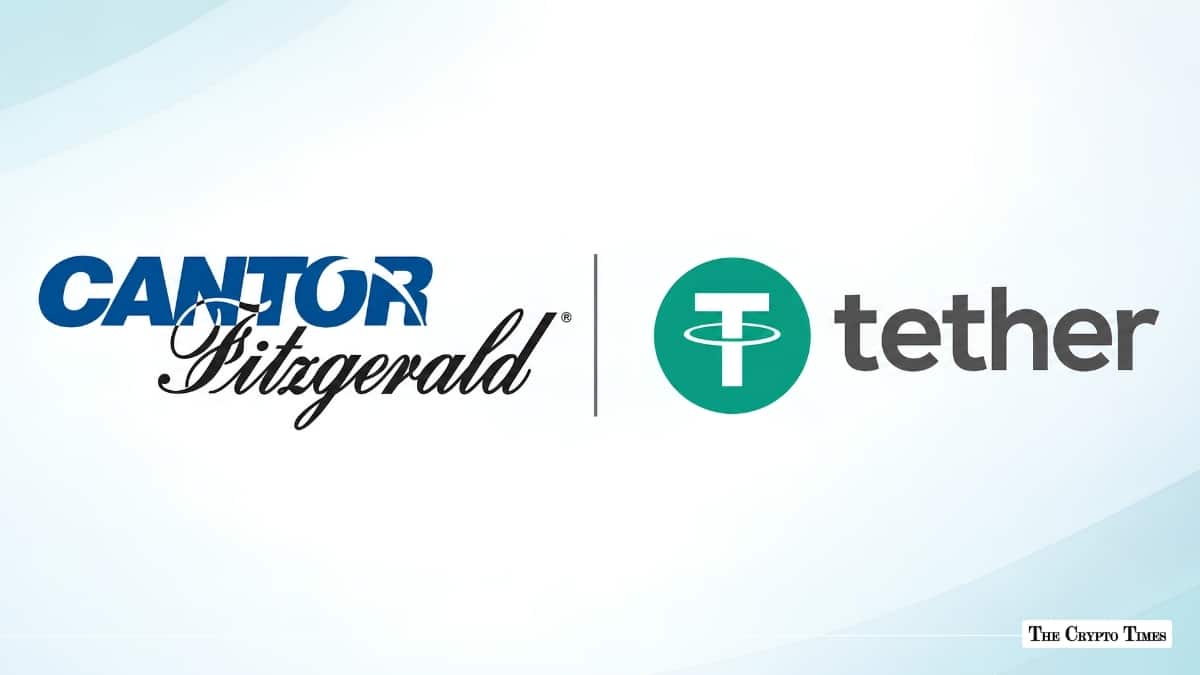 Cantor Fitzgerald and Tether logos side-by-side on a light gradient background.