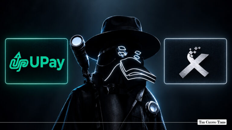 On-chain detective ZachXBT avatar positioned between UPay and Xinbi logos representing illicit crypto card issuance investigation