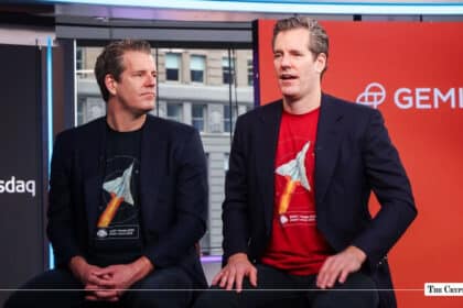 Gemini co-founders Cameron and Tyler Winklevoss during a Nasdaq studio interview
