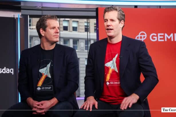 Gemini co-founders Cameron and Tyler Winklevoss during a Nasdaq studio interview