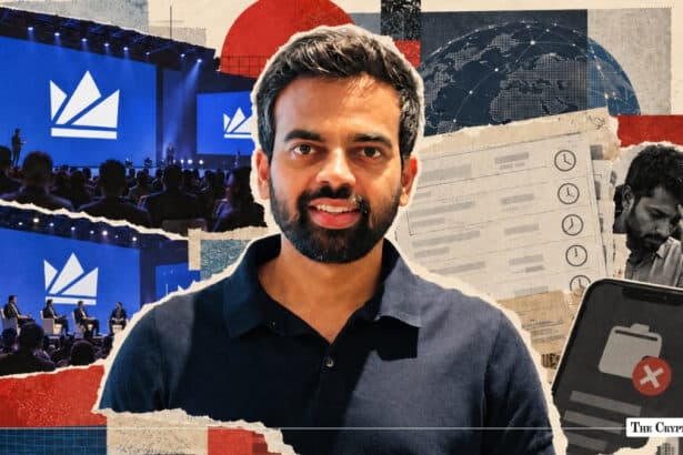 WazirX founder Nischal Shetty featured over a collage of exchange events and document visuals