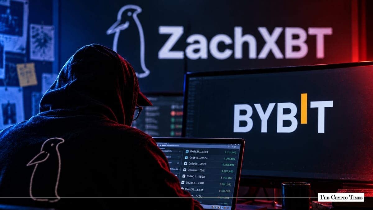 Hooded hacker figure in a dark room monitoring on-chain data for ZachXBT's investigation into the Bybit exploit